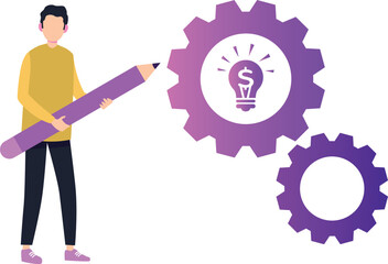 A boy is pointing with a pencil at the setting.