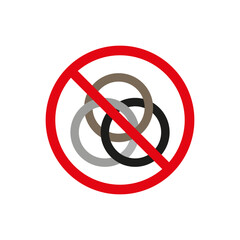 No interlocking rings. Prohibition sign. Red circle symbol. Vector graphic element.