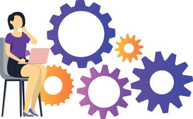 A girl is working on laptop settings.