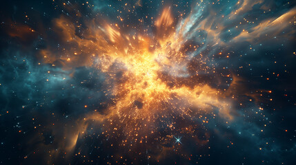 Fototapeta premium Particle explosions with bursts of light and swirling shapes.