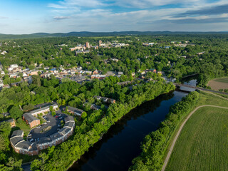 Afternoon spring aerial photo of the area surrounding the Village - Town of New Paltz, NY, USA...