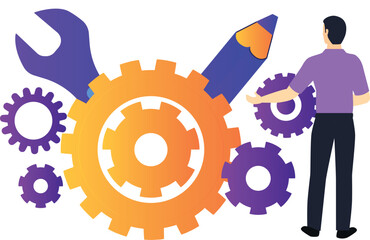 Boy showing various repair settings.