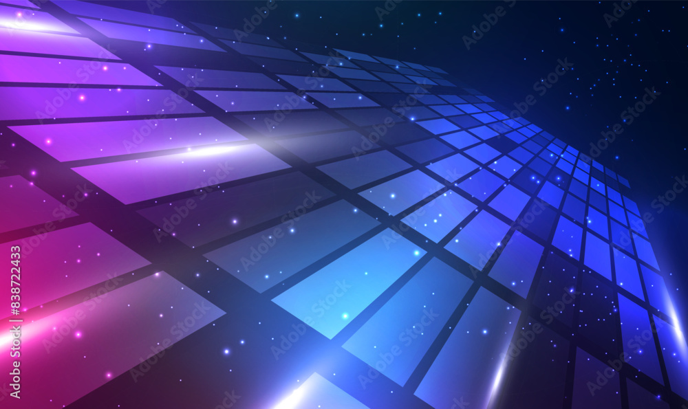 Poster technology background perspective grid space with glowing light effect. futuristic design for techno