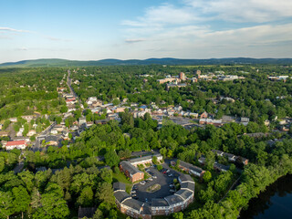 Afternoon spring aerial photo of the area surrounding the Village - Town of New Paltz, NY, USA...