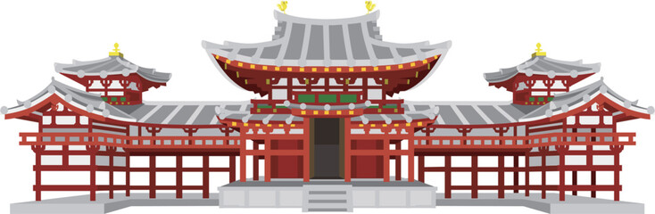 Fototapeta premium 京都宇治の平等院鳳凰堂/背景付ベクターイラスト