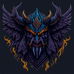 Fototapeta premium Undead ancient winged demon warlord covered with ironclad armor