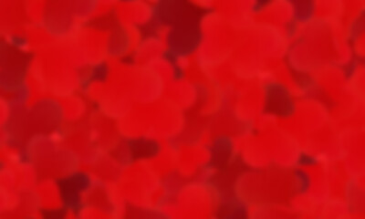 red background picture There is a blurred heart-shaped pattern. Many sizes overlap a lot.