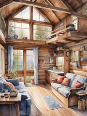 Cabin Watercolor Outdoor Illustration Art