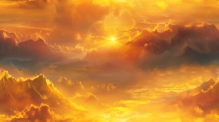 Obraz premium 1 Bird's-eye view, majestic mountains, sunrise, mist, golden light, breathtaking scenery, hyper detailed