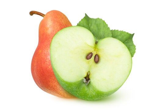 recommend clip art: Pear and green apple on isolated white background.