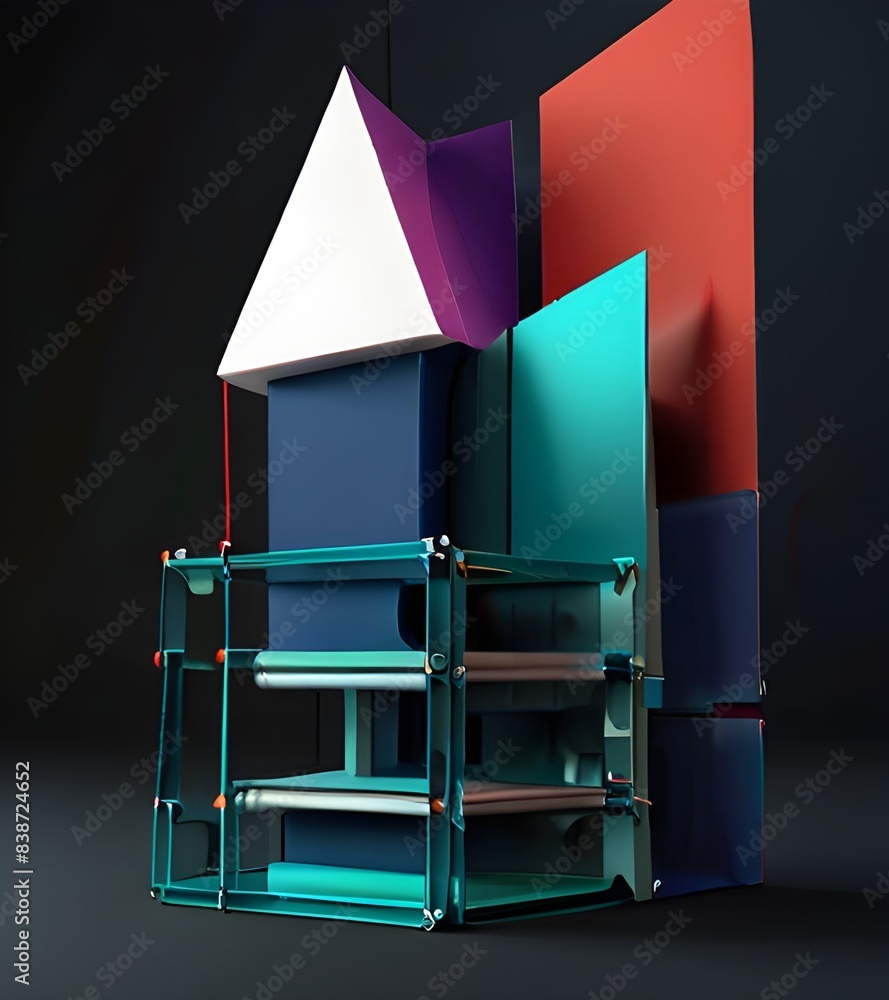 Poster abstract 3d rendering of geometric shapes. modern background with simple forms. minimalistic design 