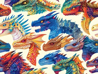 1 Evolution of a dragon, ancient to modern, vibrant scales, wings, bird's-eye view, hyper detailed