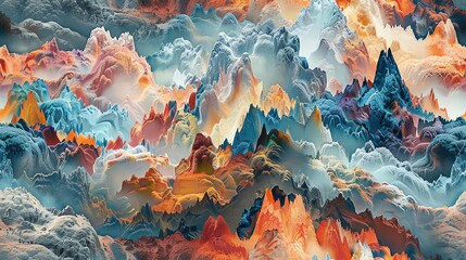 12 Deconstructed mountains, abstract peaks and valleys, colorful collage, fragmented perspectives, hyper detailed