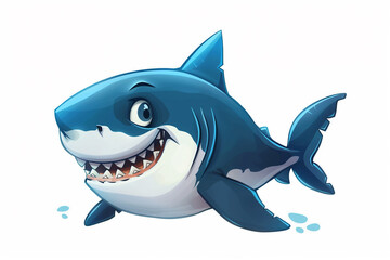 Obraz premium Cartoon character of shark on white background