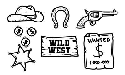 Wild west doodle vector set. Very suitable for completing designs in the desert, printing needs, and others.
