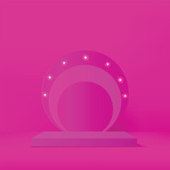 3d pink color podium with lighting and minimal pink wall scene Vector