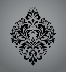 Damask graphic ornament. Floral design element. Black and gray vector pattern