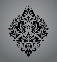 Damask graphic ornament. Floral design element. Black and gray vector pattern