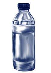 Water bottle. Watercolor illustration in blue.