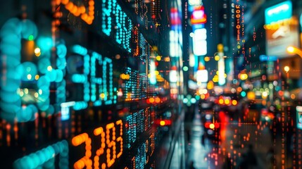 Fototapeta premium Ticker symbol collage highlighting realtime market data, investor attention, and stock activity