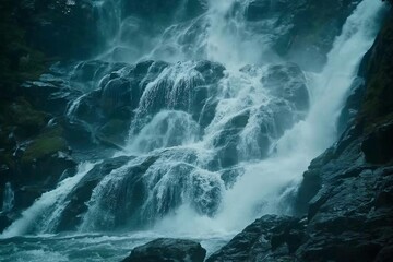 Breathtaking Timelapse of Cascading Waterfall Over Rocky Terrain