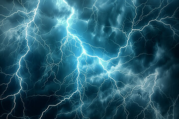Electric Blue Lightning Storm. Dramatic Power of Nature