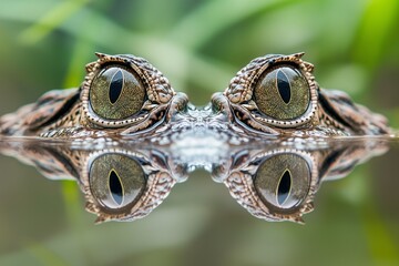 Hypnotic Crocodile Eyes Mirrored in Water.