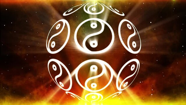 Background of the Yin Yang Symbol Moving Up in a spherical circle