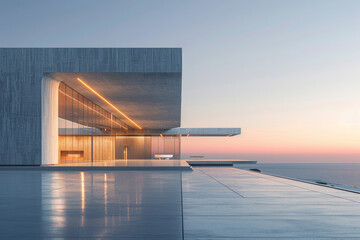 Luxury Island Villa With Infinity Pool At Sunset.