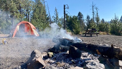 Nature photography at a campfire in the morning in the Nevado de Colima Mexico © mario