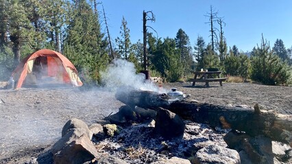 Nature photography at a campfire in the morning in the Nevado de Colima Mexico © mario