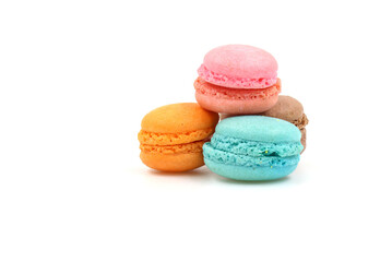 Sweet colorful macarons isolated on white background. Tasty colourful macaroons.