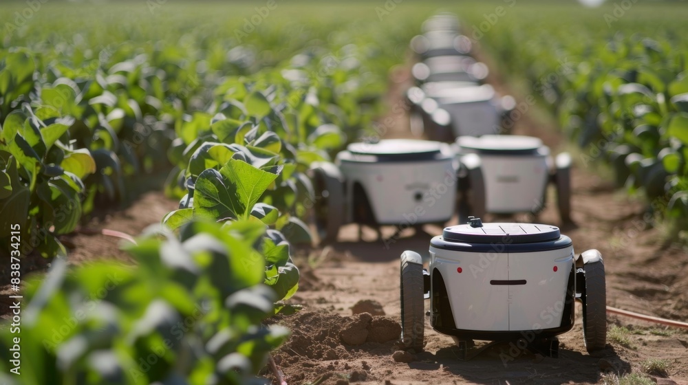 Poster a group of autonomous crop scouting robots communicating with each other as they survey a field for 
