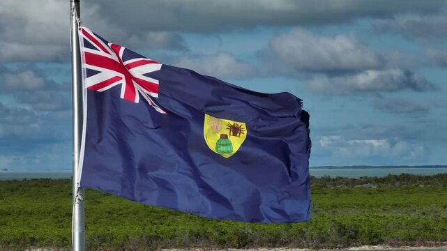 Turks and Caicos Flag Fluttering at Leeward Marina