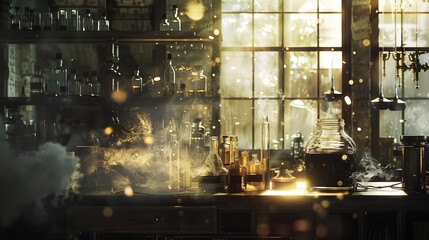 Obraz premium Conceptual artwork illustrating the Daguerreotype process, with a focus on the chemical reactions and light exposure, scientific yet artistic representation