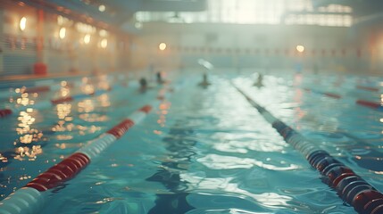 Defocused Pool Scene with Swimmers in Action