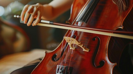 Italian woman playing a cello close up. 