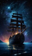 ship in the sea at night