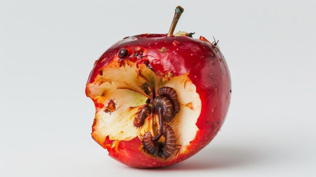 Spoiled Apple infested with worms and decaying.
