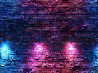 1 Neon blue and pink lights illuminating an old grunge brick wall, dark room, 3D render