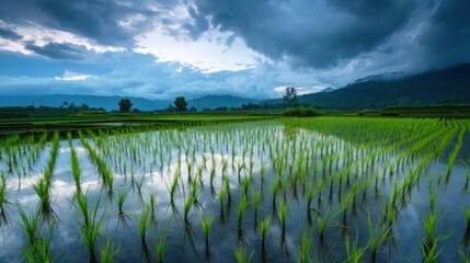 A panoramic view of terraced rice paddies on a hillside