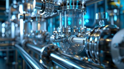 Fototapeta premium The intricate network of pipelines and valves highlights the focus on optimization and efficiency in hydrogen production.