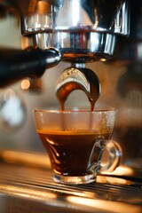 Professional Photography of a premium coffee machine brewing the perfect cup of espresso with artisanal precision, Generative AI