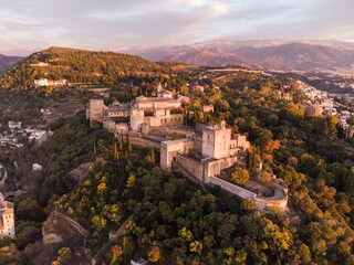 Granada, Spain: Sunset over the Alhambra palace and fortress in Granada, Andalusia in southern Spain