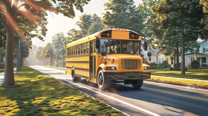 Mockup of a school bus safety brochure, including safety tips, illustrations of bus features, and emergency protocols, clear and informative
