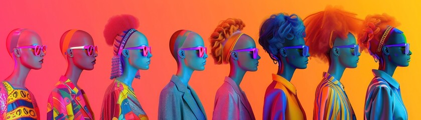 Obraz premium An adaptive fashion show with models showcasing high-tech wearables, vibrant colors, pop art, digital illustration