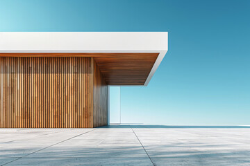 White Building on a blue sky backdrop.Modern concrete architecture.
