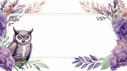 Fototapeta premium Elegant floral frame with an owl illustration, perfect for invitations, cards, and nature-themed designs.