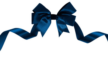 Dark Blue bow with ribbon, transparent and white background, PNG image.