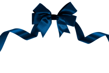 Dark Blue bow with ribbon, transparent and white background, PNG image.
